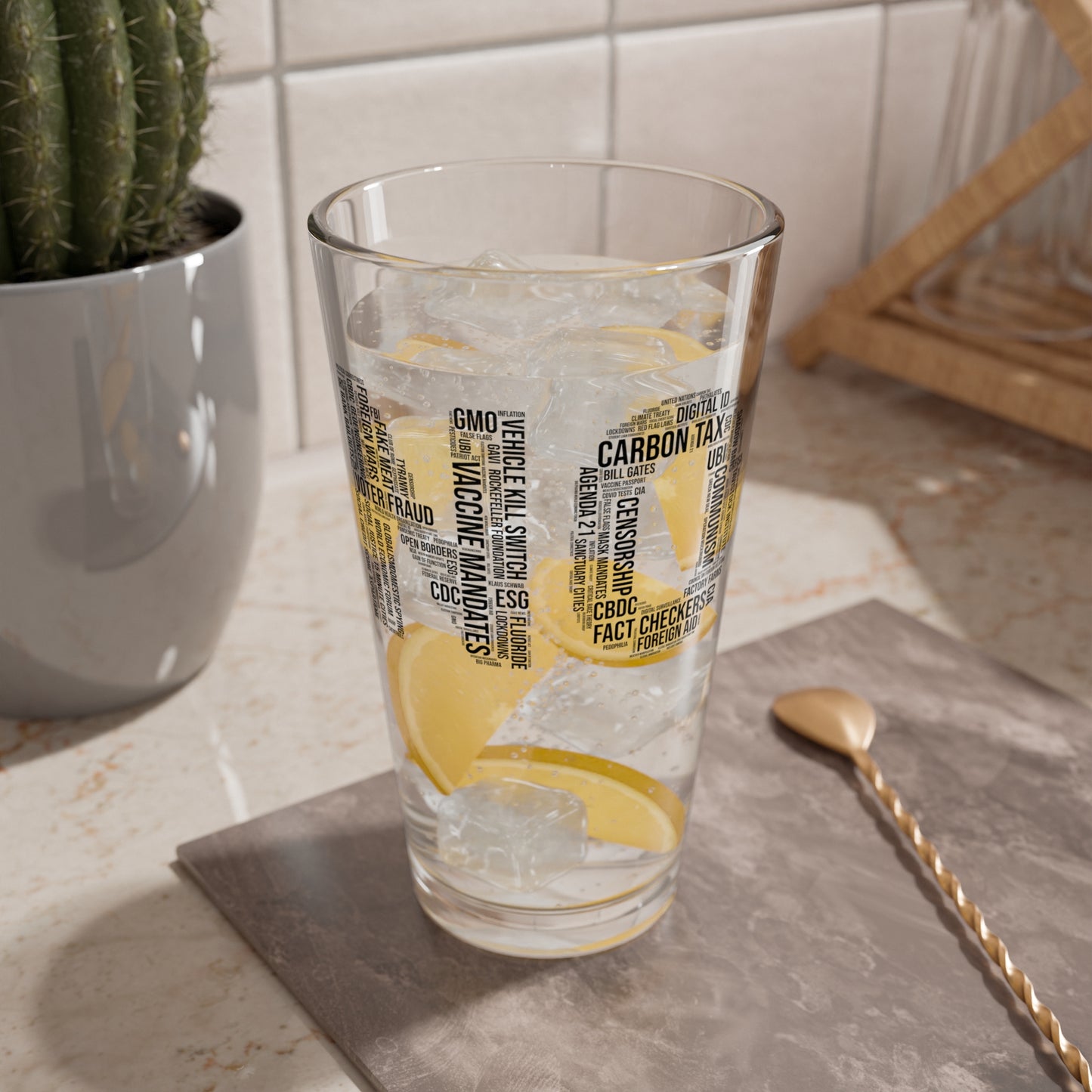 NO Word Cloud Glass Tumbler, 16oz