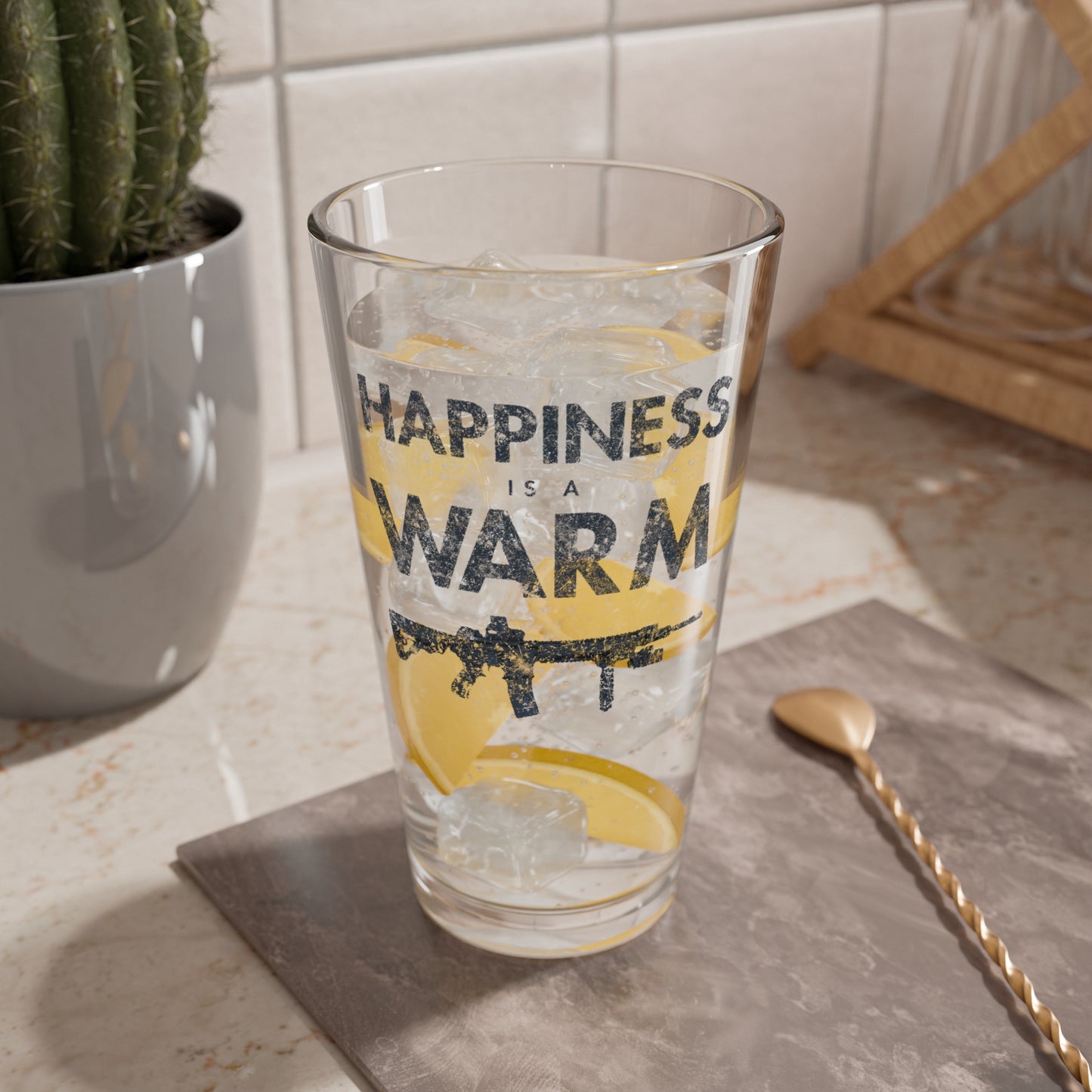 Happiness Is A Warm Gun AR-15 Glass Tumbler, 16oz