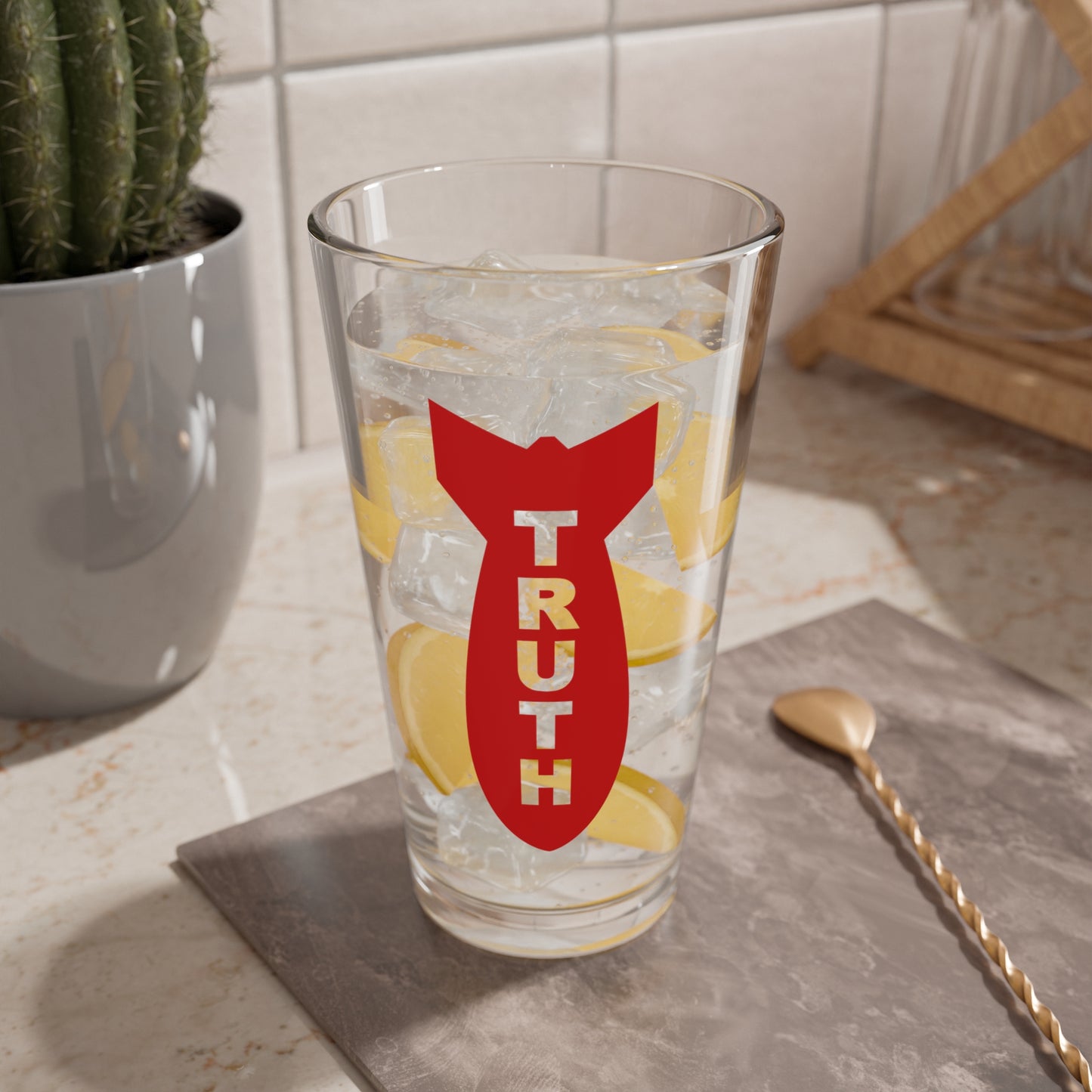 Red Truth Bomb Glass Tumbler, 16oz