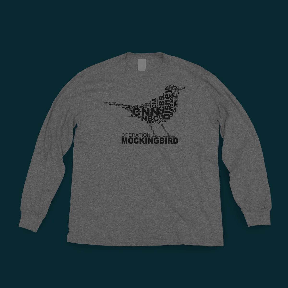 Operation Mockingbird Long Sleeve Organic Tee — Word Cloud Mockingbird Graphic