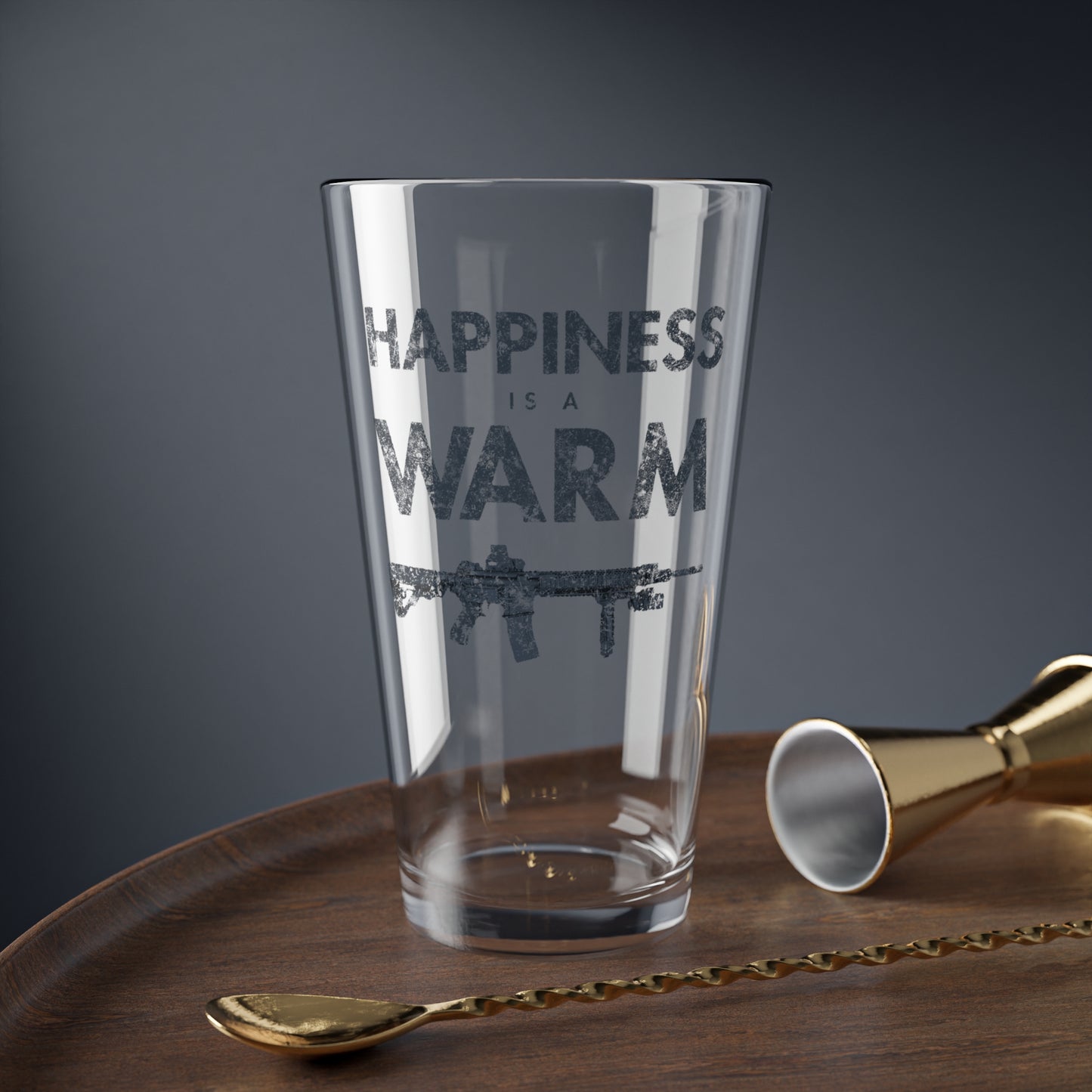 Happiness Is A Warm Gun AR-15 Glass Tumbler, 16oz