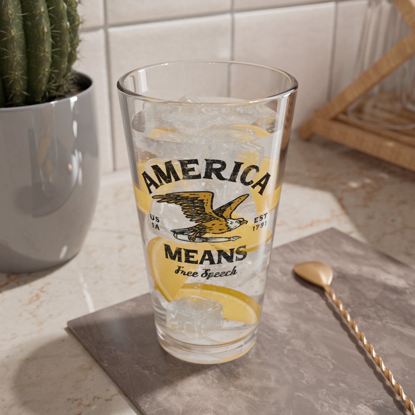 America Means Free Speech Glass, 16oz