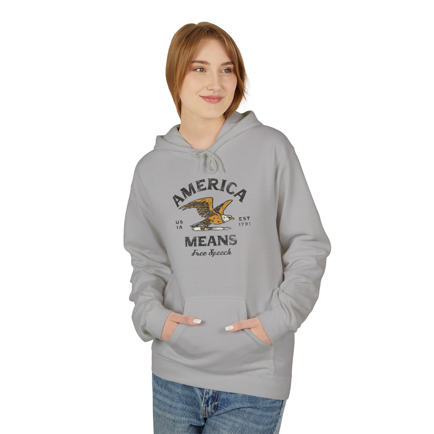 America Means Free Speech Softstyle Fleece Hoodie