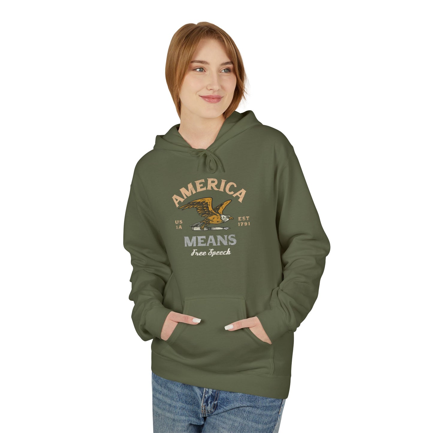 America Means Free Speech Softstyle Fleece Hoodie