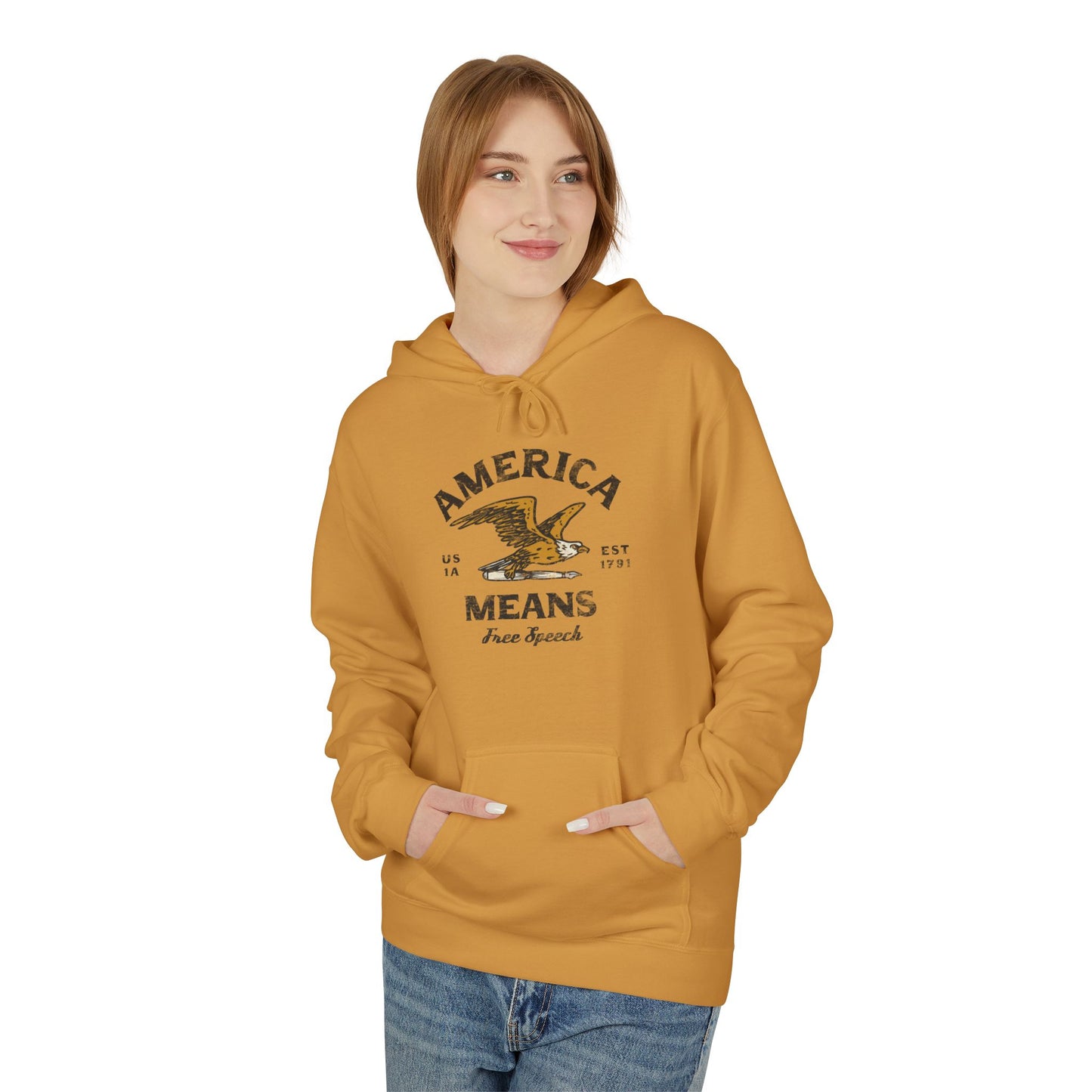 America Means Free Speech Softstyle Fleece Hoodie